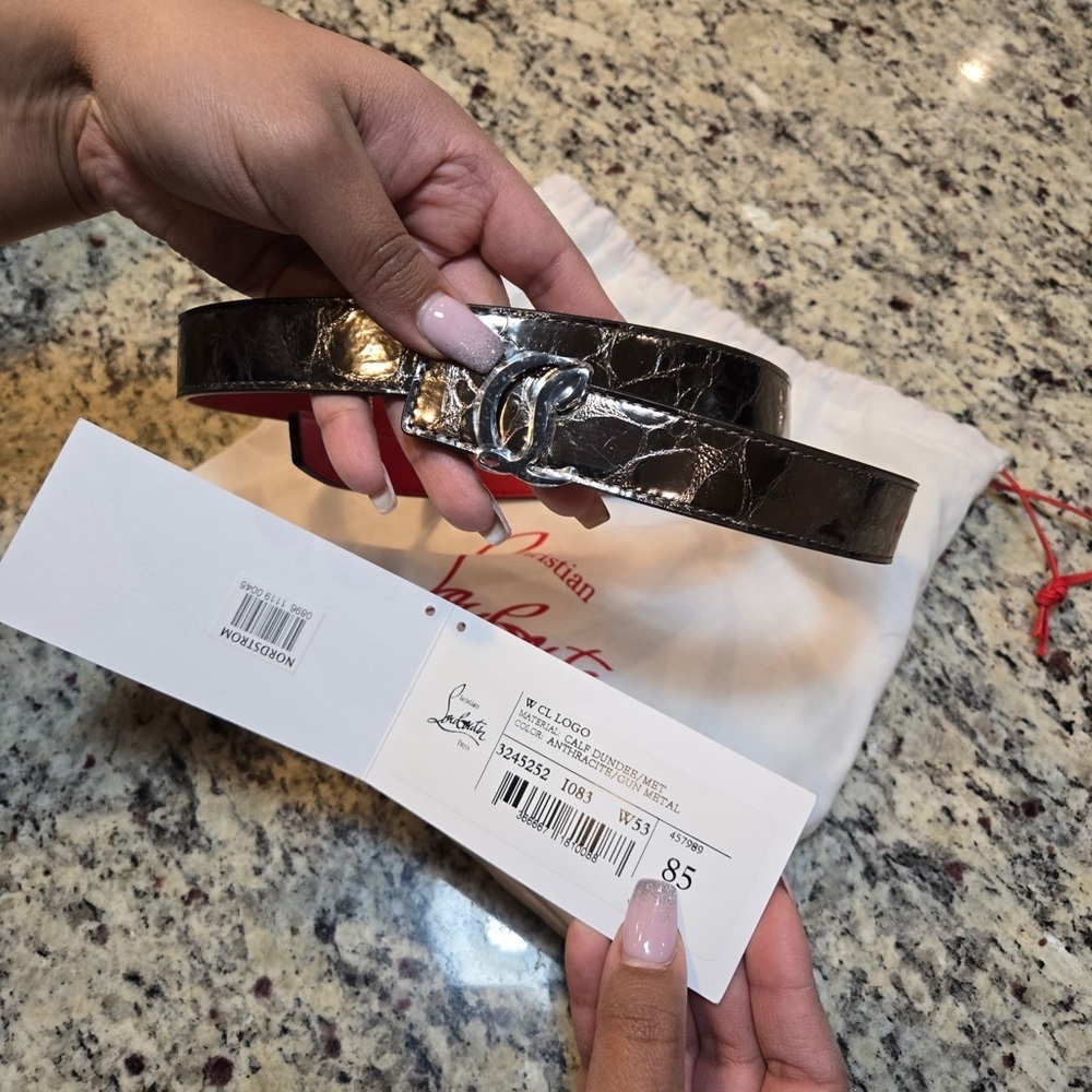 NEW Christian Louboutin W CL Logo Metallic Belt Size 85